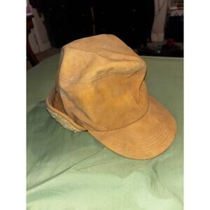 Vintage K Products Inc. Brown Canvas Winter Hat Sherpa Lined Sm/Med Made in USA